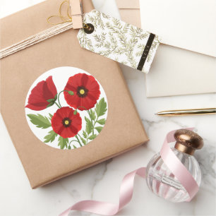 Poppy bloeiende vrolijke zomerbloemen ronde sticker