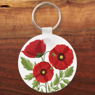 Poppy bloeiende vrolijke zomerbloemen sleutelhanger