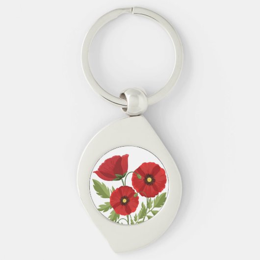 Poppy bloeiende vrolijke zomerbloemen sleutelhanger (Voorkant)