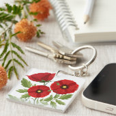 Poppy bloeiende vrolijke zomerbloemen sleutelhanger (Voorkant Rechts)