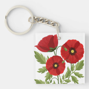 Poppy bloeiende vrolijke zomerbloemen sleutelhanger