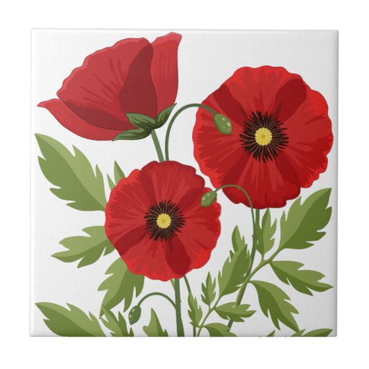 Poppy bloeiende vrolijke zomerbloemen tegeltje (Voorkant)
