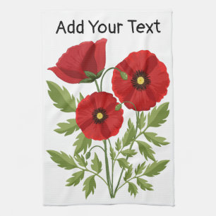 Poppy bloeiende vrolijke zomerbloemen theedoek