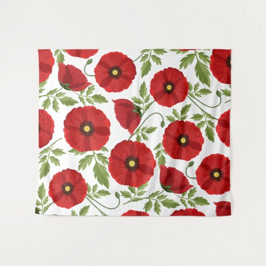 Poppy bloeiende vrolijke zomerbloemen wandkleed (Voorkant (horizontaal))