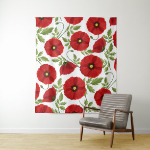 Poppy bloeiende vrolijke zomerbloemen wandkleed