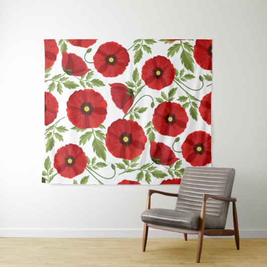 Poppy bloeiende vrolijke zomerbloemen wandkleed (In Situ (horizontaal))