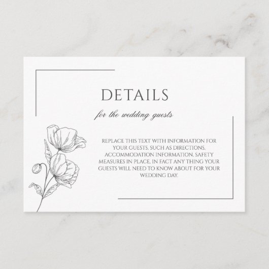 Poppy bloem elegante chique bruiloft behuizing kaa informatiekaartje (Voorkant)