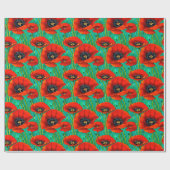 Poppy bloem patroon rood groen herdenkingsdag cadeaupapier (Vlak)