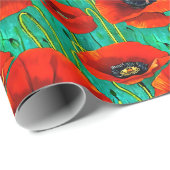 Poppy bloem patroon rood groen herdenkingsdag cadeaupapier (Rol Hoek)