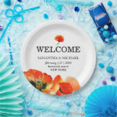 Poppy Bloem Rood Wit Bruiloft Papieren Bordje (Feest)