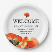 Poppy Bloem Rood Wit Bruiloft Papieren Bordje (Voorkant)