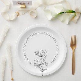 Poppy bloemen eenvoudige elegante bruiloft papieren bordje