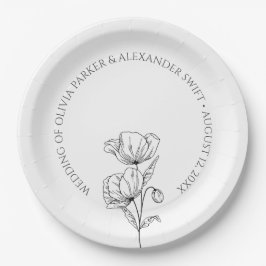 Poppy bloemen eenvoudige elegante bruiloft papieren bordje