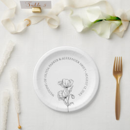 Poppy bloemen eenvoudige elegante bruiloft papieren bordje