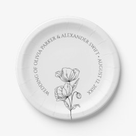 Poppy bloemen eenvoudige elegante bruiloft papieren bordje