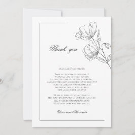 Poppy bloemen elegante bruiloft dank je kaart