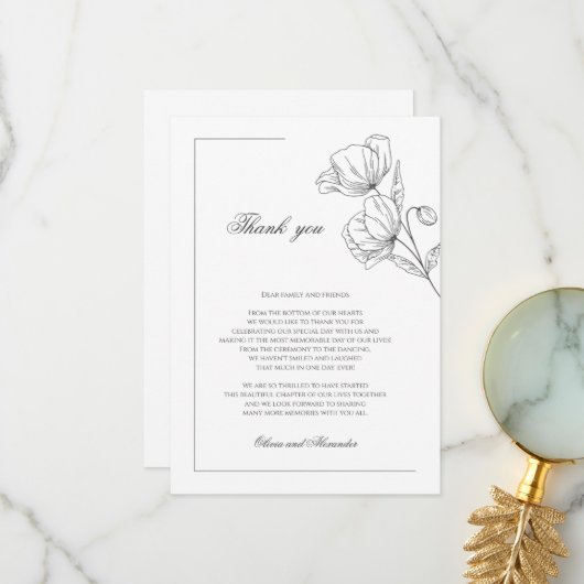 Poppy bloemen elegante bruiloft dank je kaart (Voorkant / Achterkant in situ)