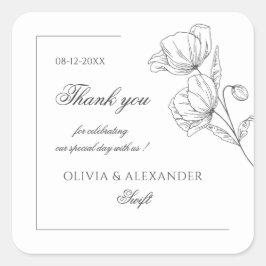 Poppy bloemen elegante bruiloft vierkante sticker