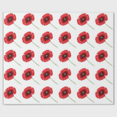 Poppy Bloemen Patroon Rood en Wit Inpakpapier (Vlak)