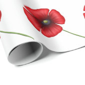 Poppy Bloemen Patroon Rood en Wit Inpakpapier (Rol Hoek)