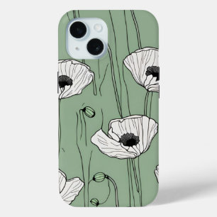 Poppy bloemen tekenen groene bloementelefoon geval iPhone 15 case