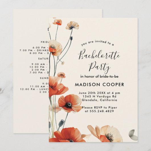 Poppy bloemen vrijgezellenfeest kaart (Voorkant / Achterkant)