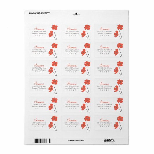 Poppy Blossom Adreslabel Etiket (Full Sheet)
