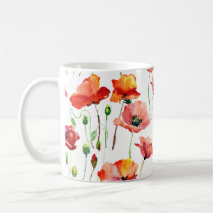 Poppy Blossom: eenvoudige naadloze achtergrond. Koffiemok