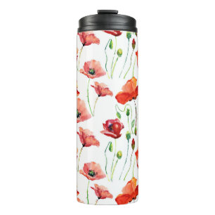 Poppy Blossom: eenvoudige naadloze achtergrond. Thermosbeker
