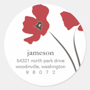 Poppy Blossom ronde adreslabel Sticker