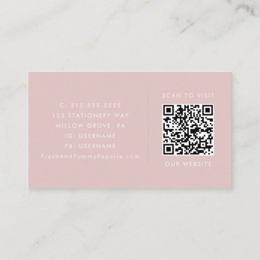 POPPY Blush Pink Artist Hair Stylist Logo QR Code Visitekaartje (Achterkant)