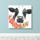 Poppy Boerderij - Koe met bloemen Canvas Afdruk (Insitu (Houten vloer))