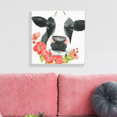 Poppy Boerderij - Koe met bloemen Canvas Afdruk (Insitu (Woonkamer))