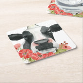 Poppy Boerderij - Koe met bloemen Kartonnen Onderzetters (Schuin)