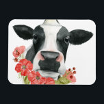 Poppy Boerderij - Koe met bloemen Magneet<br><div class="desc">Poppy Boerderij I van Grace Popp. Met een close-up van een koe omgeven door levendige rood-roze bloemen.</div>
