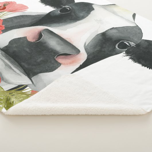 Poppy Boerderij - Koe met bloemen Sherpa Deken (3/4)