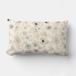 Poppy Botanical Geel Goud Grijs Waterverf Bloemen Kussen