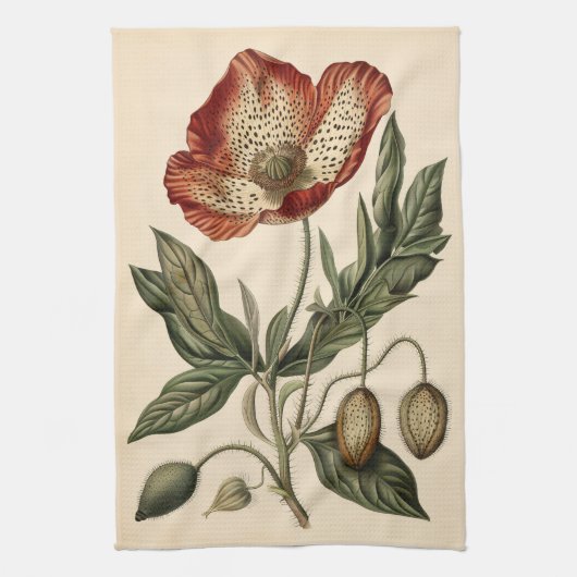 Poppy Botanische Illustratie Theedoek (Verticaal)