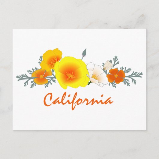 Poppy Bouquet met California Text Briefkaart (Voorkant)