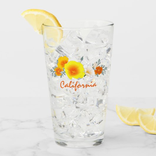 Poppy Bouquet met California Text Glass Cup Glas (Voorkant ijs)