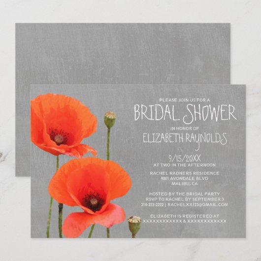 Poppy Bridal Shower Invitations Kaart (Voorkant / Achterkant)