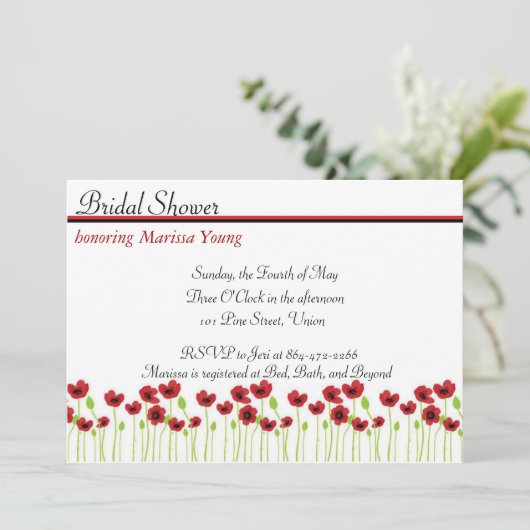 Poppy Bridal Shower-uitnodiging Kaart (Staand voorkant)