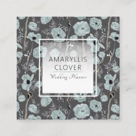 Poppy Charcoal Blue Grey Black Waterverf Floral Vierkante Visitekaartje