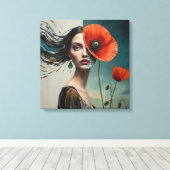Poppy collage portret canvas afdruk (Insitu (Houten vloer))