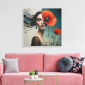 Poppy collage portret canvas afdruk (Insitu (Woonkamer))
