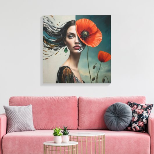 Poppy collage portret canvas afdruk (Insitu (Woonkamer))