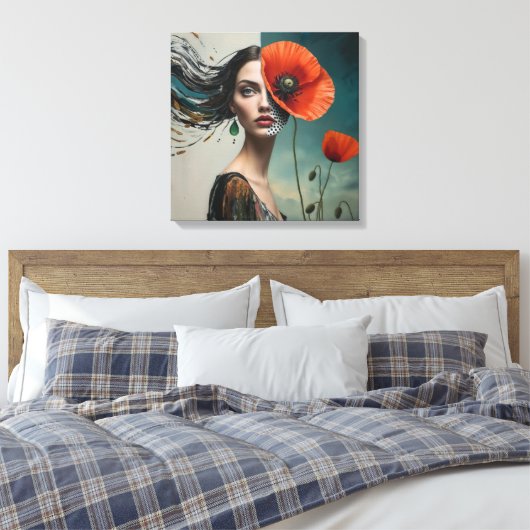 Poppy collage portret canvas afdruk (Insitu (Slaapkamer))