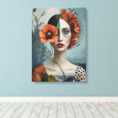 Poppy collage portret canvas afdruk (Insitu (Houten vloer))