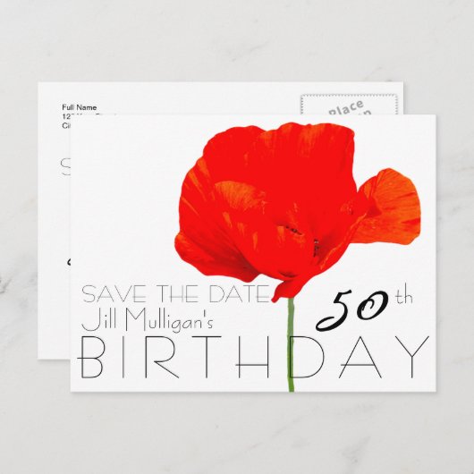POPPY Collectie 50ste verjaardag Bewaar de datum Aankondigingskaart (Voorkant / Achterkant)