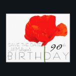 POPPY Collectie 90th Birthday Save the Date Aankondigingskaart<br><div class="desc">Mooie grafische rode papaver.  90e verjaardag met uitzondering van de datum (briefkaart). Alles is aanpasbaar. Overeenkomende verjaardagsbezoekersboeken (harde cover),  partijbenodigdheden,  pakpapier en producten voor thuis,  accessoires en meer... </div>